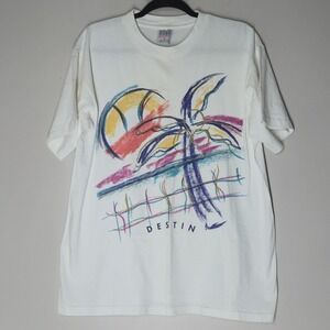 Vintage 90s Destin Florida Ski Art T Shirt Size Large Crew Beach Surf Cartoon